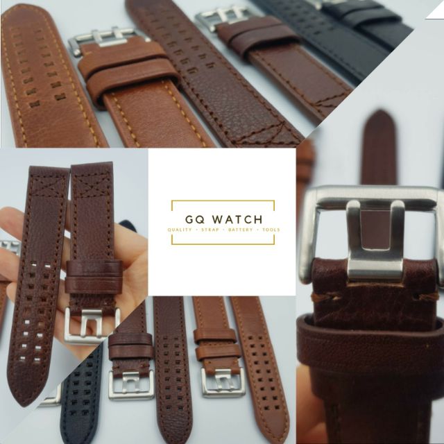 𝗚𝗤 𝘄𝗮𝘁𝗰𝗵 สายนาฬิกาหนัง สายหนังวัวแท้ หนังทรงหนานิ่ม หัวสายแบบสองเข็ม เหมาะกับนาฬิกาแบรนด์ Seiko Lumi