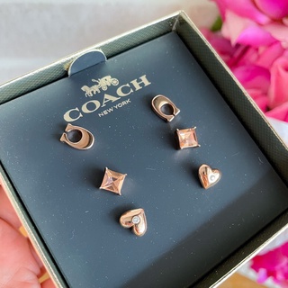 ของแท้100%สินค้าพร้อมส่ง ต่างหูมี2สีCOACH SIGNATURE AND PAVE HEART STUD EARRINGS SET C7789/C7788