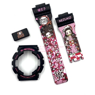 กรอบสาย G-SHOCK แท้✅ สีดำด้านฟอนต์ชมพู สกรีนลาย Kimetsu no Yaiba(น้อง Nezuko)ใส่ได้กับกรุ่นGA-100,GA-110,GA-120,GAX-100