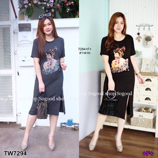 TW7294 เดรส (สาวอวบ) 5ส่วน สกรีนลายผู้หญิงหันหลัง