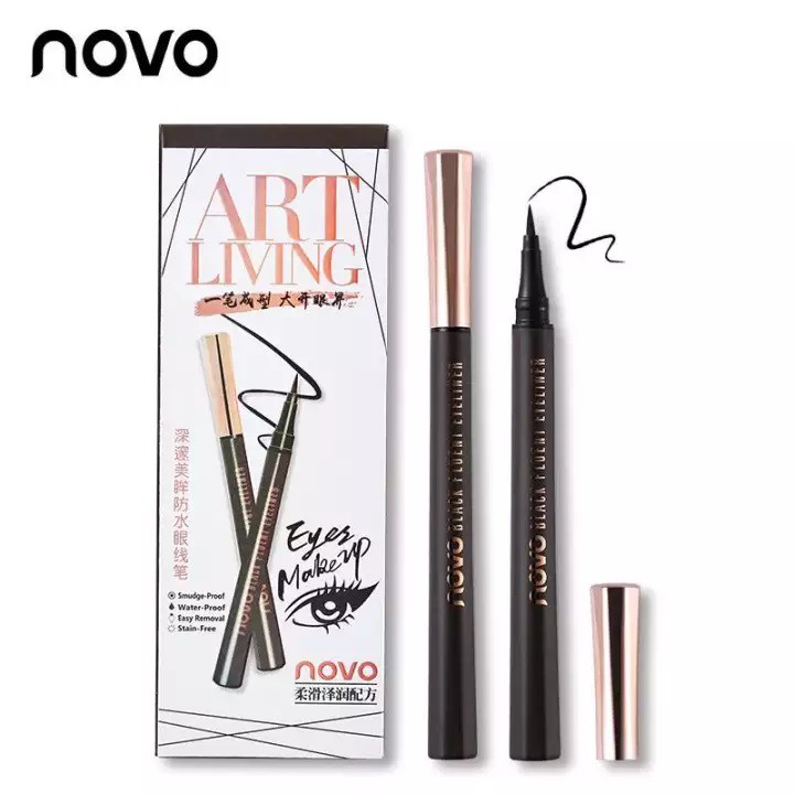 NOVO5188 NOVO Black Fluent Eyeliner โนโว อายไลเนอร์ หัวพู่กัน สีดำสนิท หัวเรียกเล็ก