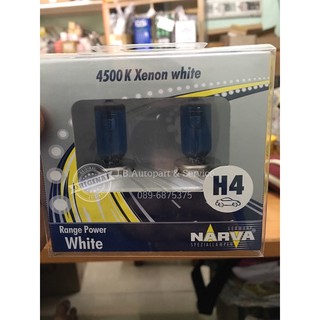 หลอดไฟหน้า อัพเกรด H4 แสงขาวคล้ายซีนอล (4500K) NARVA Xenon White 12V. 60/55 W.