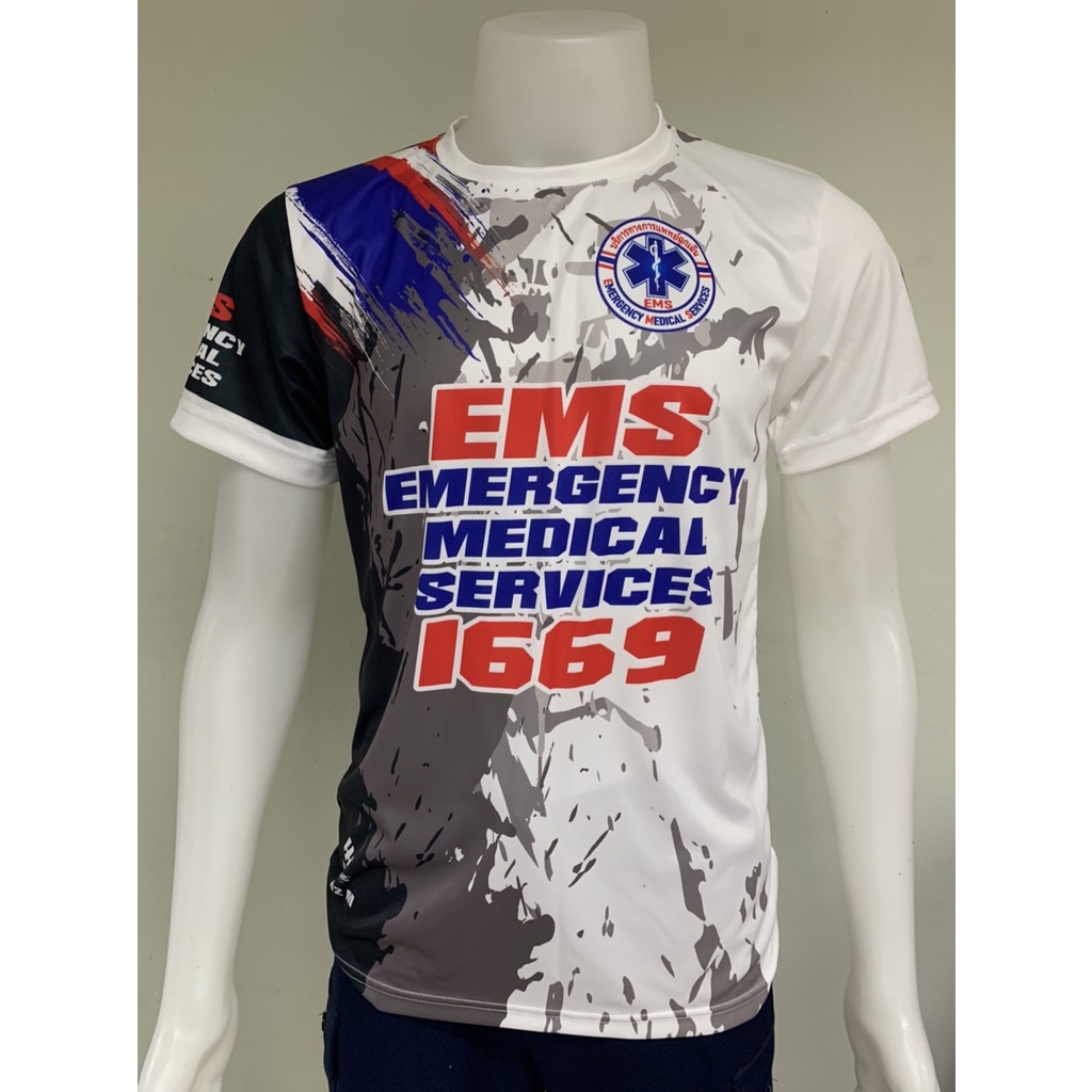 H003 เสื้อพิมพ์ลาย กู้ชีพ สีขาว-ดำ