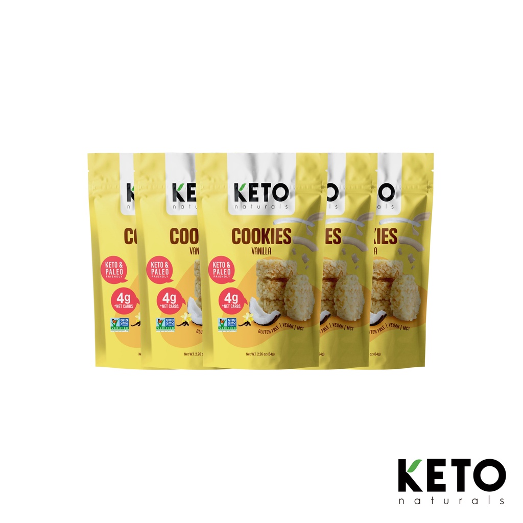 KETO COCONUTCOOKEIS Vanilla คีโตเนเชอรัล คุกกี้คีโต คุกกี้สุขภาพ โลวคาบ ขนมกินเล่น คุกกี้วนิลา 5 ห่อ