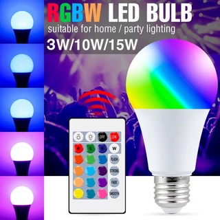 หลอดไฟอัจฉริยะ3/10/15W Smart Light Bulbs E27 LED RGB Lampหลอดไฟอัจฉริยะหรี่แสงได้พร้อมรีโมทคอนโทรล