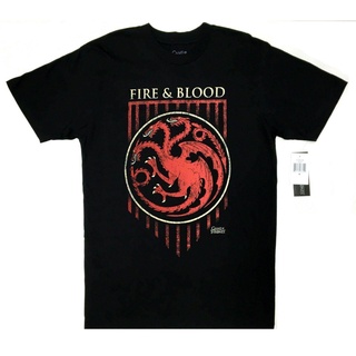 T-shirt  ย้อนยุคhbo game of thrones targaryen fire blood dragon nwt 100% เสื้อยืดแขนสั้นกีฬา oversize คลาสสิกชาย tee พ่อ