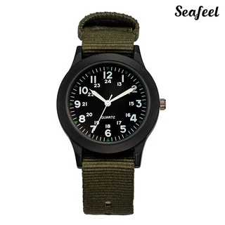 [Seafeel] นาฬิกาควอตซ์ราคาถูก นาฬิกาควอตซ์ นาฬิกาข้อมือควอตซ์หน้าปัดทรงกลมสายไนล่อนแฟชั่นผู้ชาย