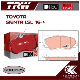 ผ้าเบรคหน้า TRW สำหรับ SIENTA 1.5L 16-&gt; (GDB3425)