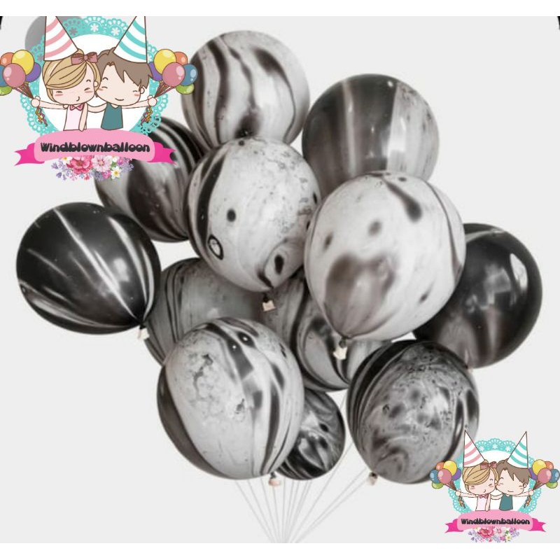 WINDBLOWN BALLOON LATEX MARBLE BLACK/BLACK Gradation LATEX BALLOON