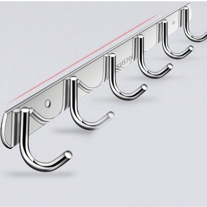 ราวสแตนเลส ราวแขวน ตะขอแขวนติดผนัง สแตนเลส 304 ขนาด 4,6,8 ตะขอ Stainless Steel 304 Multipurpose Hook 4,6,8