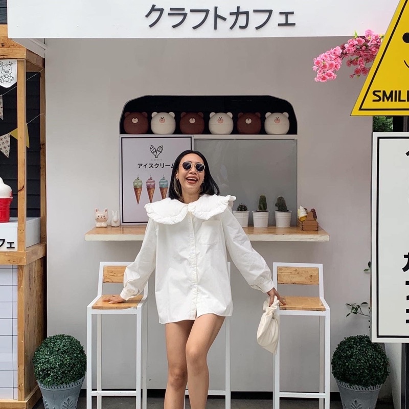 ส่งต่อ PPlain Dumbo collar tops” เสื้อแขนยาวคอปกไซส์ใหญ่ freesize ใส่ 1 ครั้งสภาพดีมาก