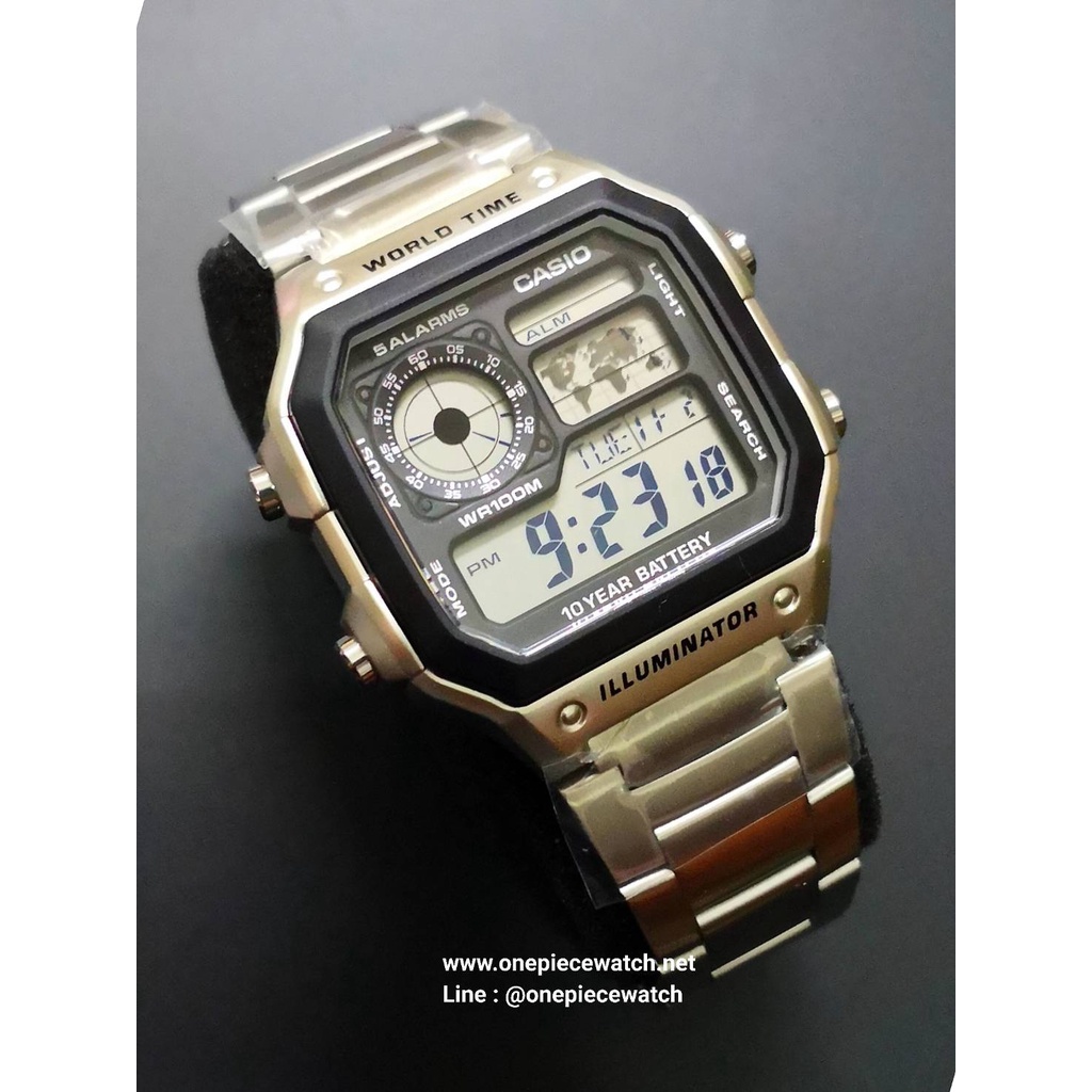 Casio Standard นาฬิกาข้อมือผู้ชาย สายสเตนเลสสตีล รุ่น  AE-1200WHD-1A / สีเงิน