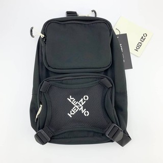 KENZO BLACK SPORT LITTLE X CROSS LOGO SINGLE SHOULDER BACKPACK CROSSBODY BAG กระเป๋าคาดอก แบรนด์เคนโซ่ สกรีนตัวหนังสือ