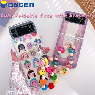 Inovagen เคสโทรศัพท์ ลายการ์ตูนน่ารัก พับได้ พร้อมสายคล้องข้อมือ สําหรับ Samsung Galaxy Z Flip 4 Flip 3