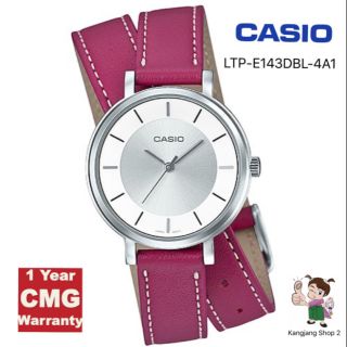 Casio Standard รุ่น LTP-E143DBL-4A1DR สายหนังแท้สีม่วง ของแท้ 💯% ประกันศูนย์ CMG เหมาะสำหรับผู้หญิง