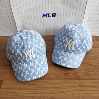 &lt;พร้อมส่ง&gt;MLB pastel monogram ball cap หมวกสีฟ้า ❄️❄️  logo  NY