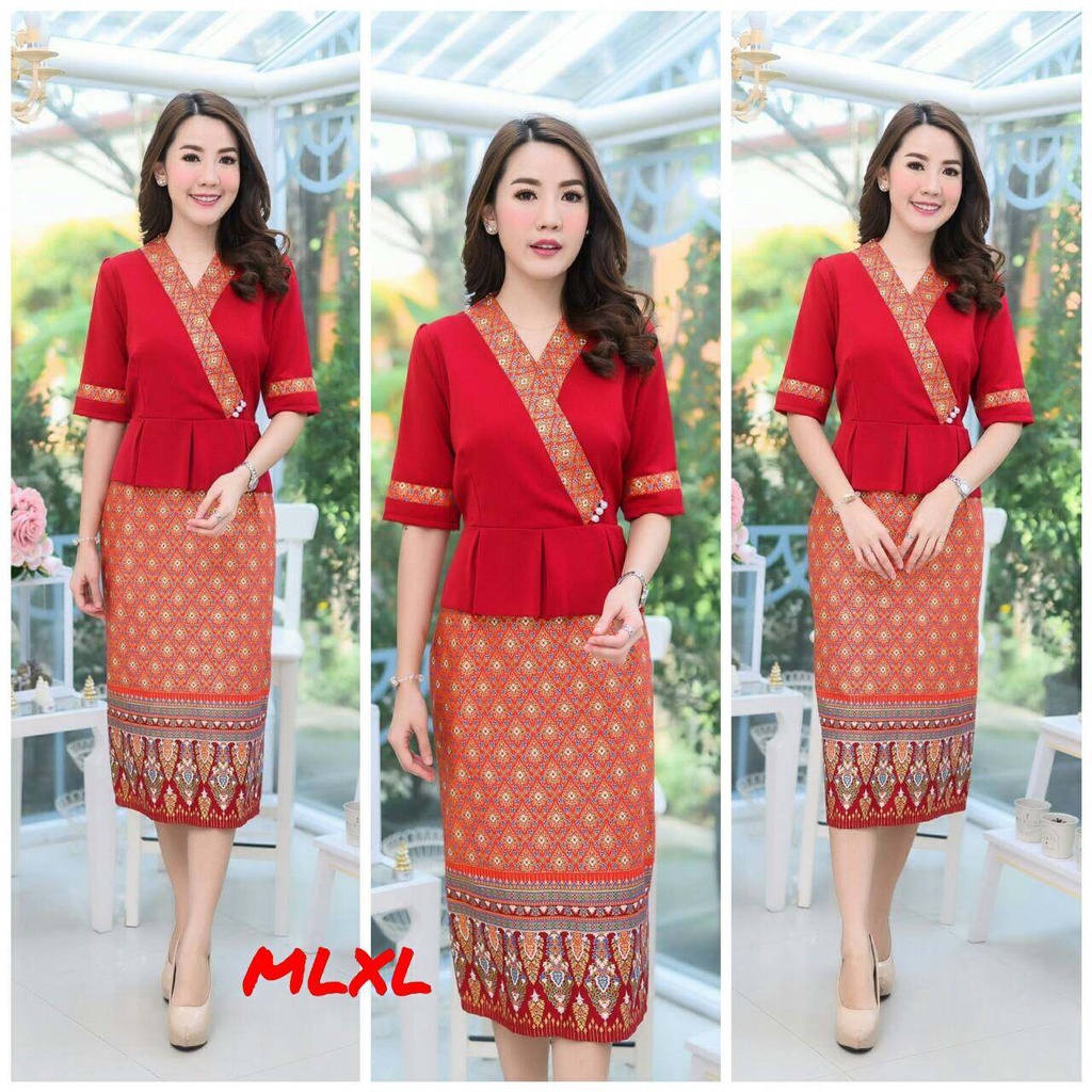 (เดรสผ้าไทย ผ้าฝ้าย ผ้าทอชุดออกงานไทยๆสีม่วง แดง ชมพู ฟ้า  M L XL