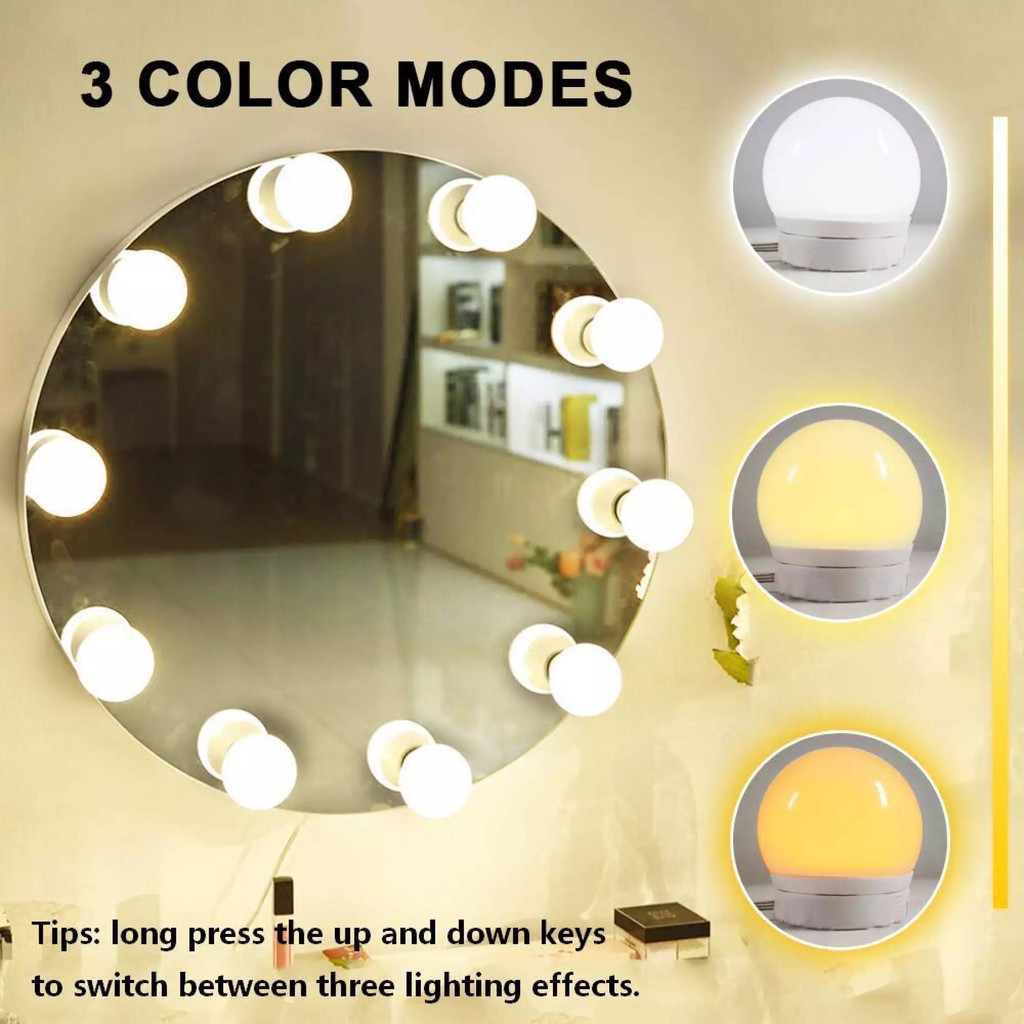 【รับประกัน10ปี】กระจกไฟแต่งหน้า ไฟแต่งหน้า ไฟติดกระจก ปรับสีได้3สี pack 10led Mirror Lights