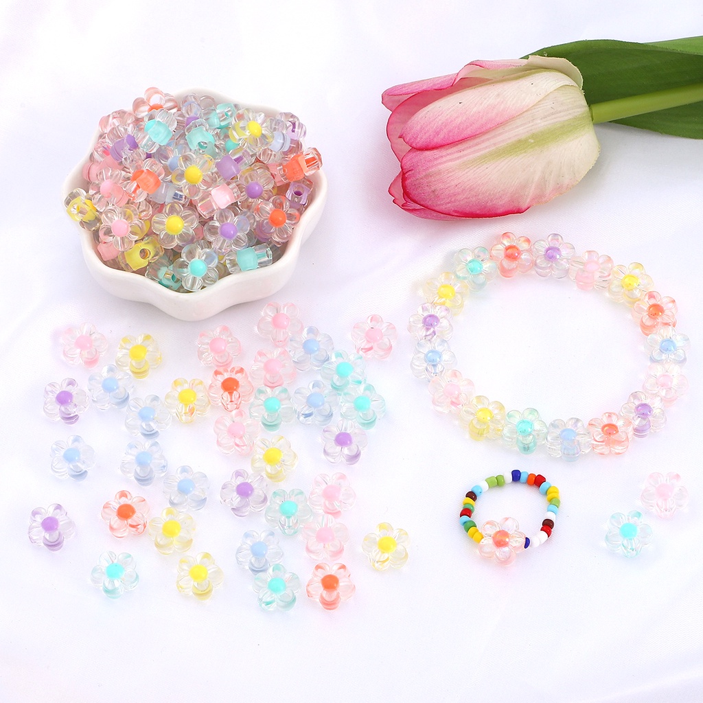 50ชิ้น Multicolor อะคริลิคลูกปัด Sunflowers Spacer สําหรับสร้อยคอมือสร้อยข้อมือและเครื่องประดับ DIY Handmade อุปกรณ์เสริม
