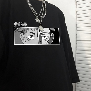 เสื้อยืดผ้าฝ้ายพรีเมี่ยม เสื้อยืดลําลอง แขนสั้น คอกลม พิมพ์ลายอนิเมะ Jujutsu Kaisen สไตล์ฮิปฮอป แนวสตรีท โอเวอร์ไซซ์ สํา