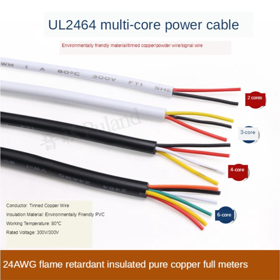 5 เมตร/2 เมตร UL2464 24AWG สายไฟ 2/3/4/5/6/7/8/9/10 Core สัญญาณควบคุมสายเครื่องขยายเสียงโคมไฟสาย