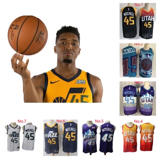 เสื้อกีฬาบาสเก็ตบอล ลายทีม NBA Utah Jazz Jerseys Donovan Mitchell Star Number 45 7 สไตล์ สําหรับผู้ชาย