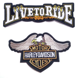 ตัวรีดติดหลังเสื้อขนาดใหญ่ 2 ชิ้น LIVE TO RIDE Harley davidson motorcycle iron on patch