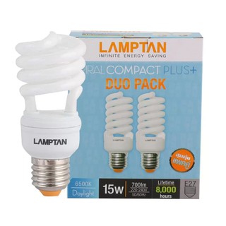 LAMPTAN หลอดประหยัดไฟ แบบเกลียว 15 วัตต์ แพคคู่