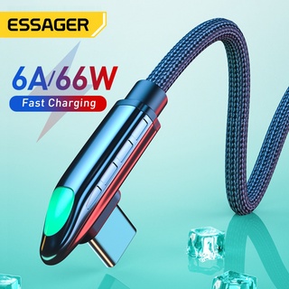 Essager 6A 66W Usb Type C สายเคเบิ้ล Led 5A สายชาร์จ Usb-C Usbc สายเคเบิ้ลข้อมูล 90 องศา