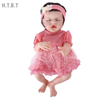 H.T.B.T 17inch Reborn Baby Doll Soft Vinyl Lifelike Washable Sleeping Girl Toys with Pink Dress