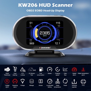 cag obd2 Konnwei KW206 OBD2 Scanner Auto Head Up Display Gauge RPM Overspeed Alarm