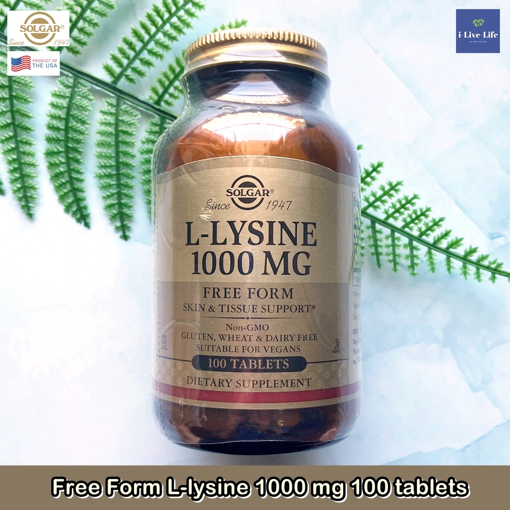 Solgar - แอล-ไลซีน Free Form L-lysine (as L-lysine HCl) 1000 mg 100 tablets