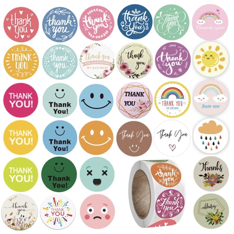 (SET 8) Sticker thank you สติกเกอร์ขอบคุณ สติ๊กเกอร์ขอบคุณ สติ๊กเกอร์ติดฉลาก ติดกล่อง ถุงขนม ของขวัญ ขอบคุณลูกค้า
