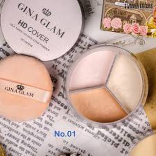 GINA GLAM Silk Three Colors G52 จีน่าเกลม แป้งฝุ่นโปร่งแสง คุมความมัน ช่วยเซ็ตเมคอัพให้เรียบเนียน