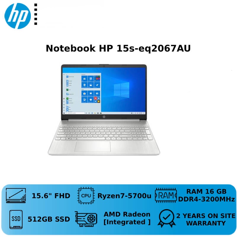 Notebook HP 15s-eq2067AU (15.6” FHD /Ryzen 7-5700U/Ram 16 GB/512 GB /UMA/W 10 Home/ประกัน 2 ปี) 15s-eq2067AUโน๊ตบุ๊ค