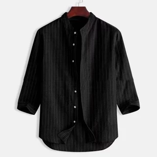 [การจัดส่งในท้องถิ่น] เสื้อเชิ้ต แขน 3/4 ลําลอง ทรงหลวม ลายทาง มีสไตล์ สําหรับผู้ชาย