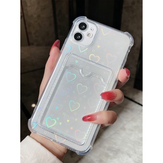 เคสใสโฮโลแกรมหัวใจมีที่ใส่บัตร iPhone case 6/6s  7p/8p X/XS XS Max XR 11 11/12/13 mini/Pro/Pro Max  12 7/8/SE2