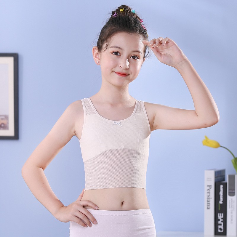 ล้างสต๊อค ตัวละ 69 สีชมพู ครีม617เสื้อชับบังทรง เด็กประถม 9-15 ปีในช่วงฤดูร้อนระบายอากาศได้
