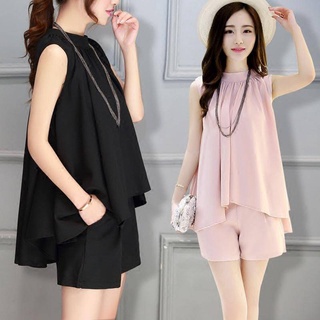 Fashion womens chiffon suit two-piece slim fit shorts