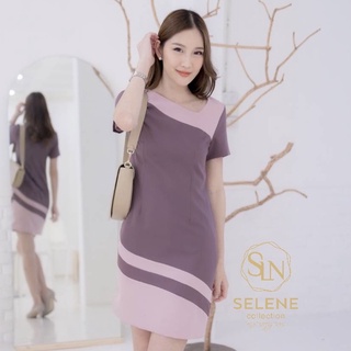 SeleneCltDress_เดรสทูโทนลายเฉียงสีชมพู