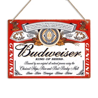 Budweiser ป้ายโลหะดีบุก สไตล์วินเทจ เรโทร สําหรับตกแต่งผนัง ผับ บาร์ โรงรถ ร้านค้า เบียร์ ของขวัญ