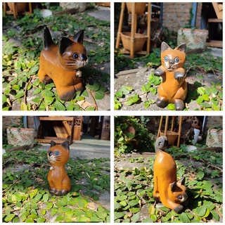 แมว ตุ๊กตาไม้ ตุ๊กตาแมว ไม้แกะสลัก มี4แบบให้เลือก โมเดลแมว c…