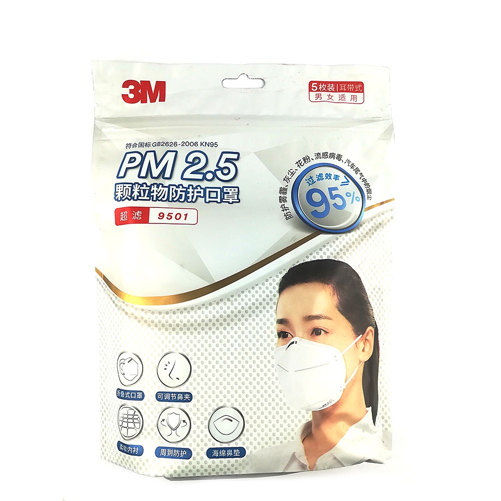 3M PM2.5 หน้ากากป้องกันฝุ่น รุ่น 9501 สีขาว แพค 5 ชิ้น