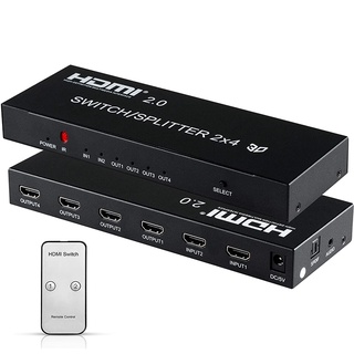 ตัวแยกสวิตช์ HDMI 4K 60Hz 2x4 พร้อม SPDIF และ 3.5 มม. รองรับ HDCP2.2 HDR