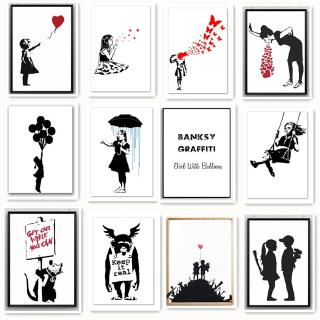 Banksy Graffity Style Canvas Painting Unframed Simple Balloon Girl Heart Printed Posters Wall Picture Wall Art Oil