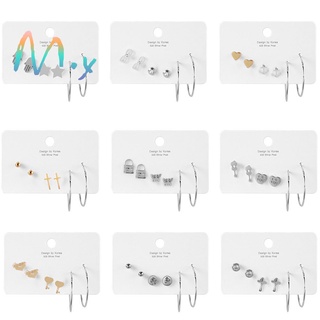 6pcs/set Fashion Women Jewelry Alloy Silver Star Butterfly Heart Stud Earrings Set