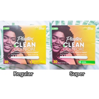 (Playtex®) Clean Comfort Organic Cotton Tampons,Regular or Super 30 Pieces ผ้าอนามัยแบบสอด เหมาะกับวันมาปกติ และวันมามาก