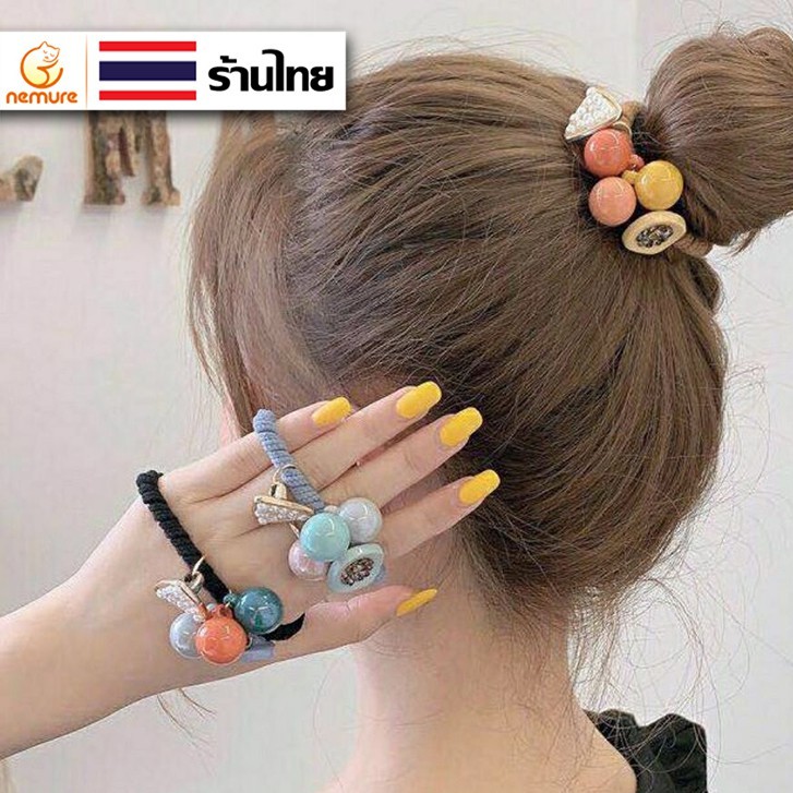 (A-189) ยางรัดผมสามเหลี่ยมไข่มุก ยางรัดผมถักเกรด A สไตล์เกาหลี ยางมัดผม เครื่องประดับผม ส่งเร็ว (เลือกสีได้)