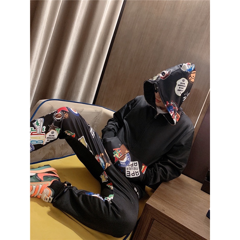 Hoodie BBAPE LOGO BLACK hoodie man เสื้อสเวตเชิ้ต baju lelaki