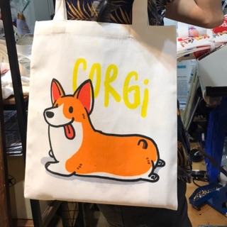 ถุงผ้า corgi ขนาด 12 x 14 นิ้ว